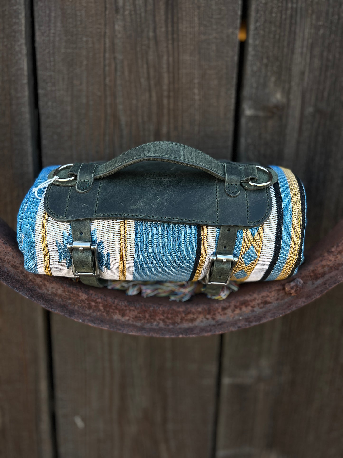 Dark Green Leather Blanket & Yoga Mat Carrier