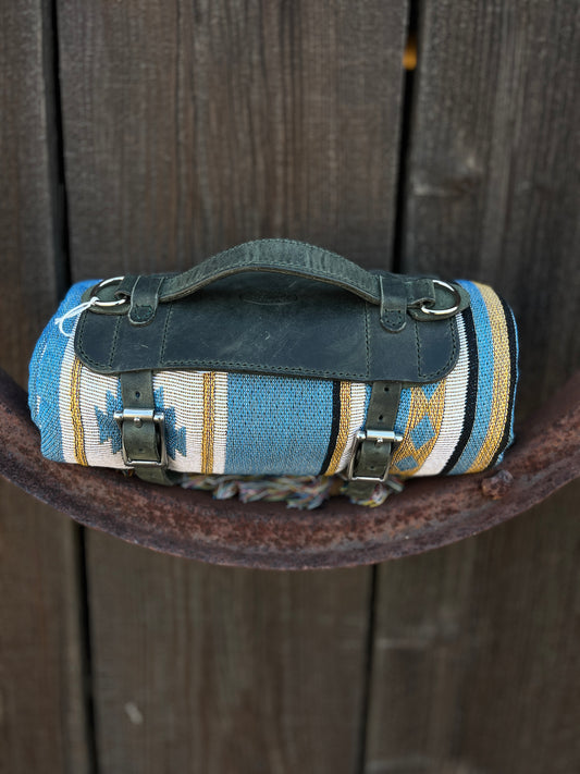 Dark Green Leather Blanket & Yoga Mat Carrier