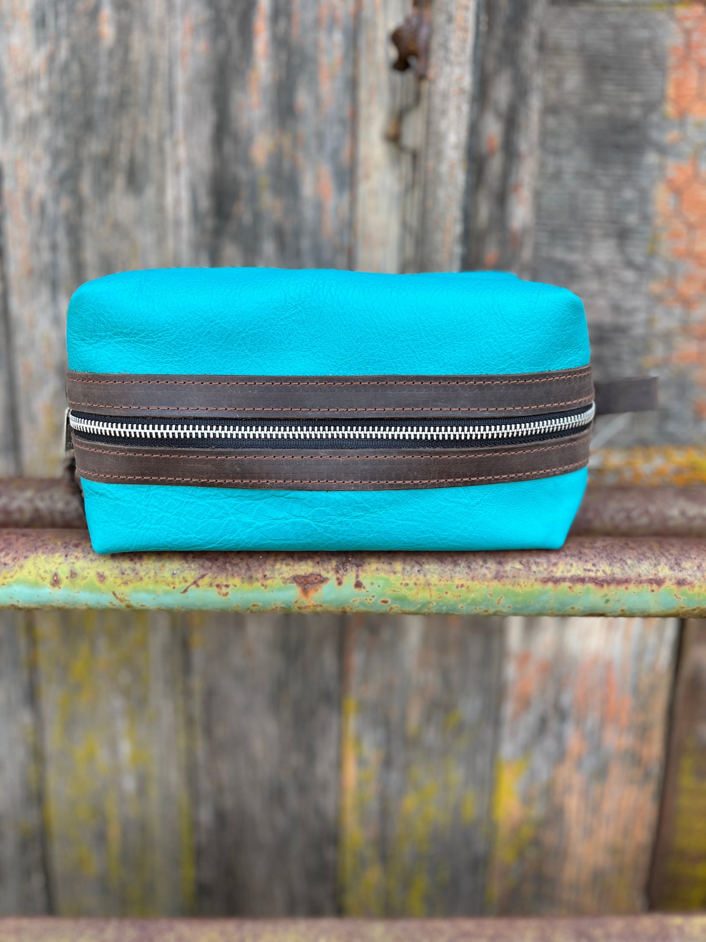 Teal Brown Dopp Bag