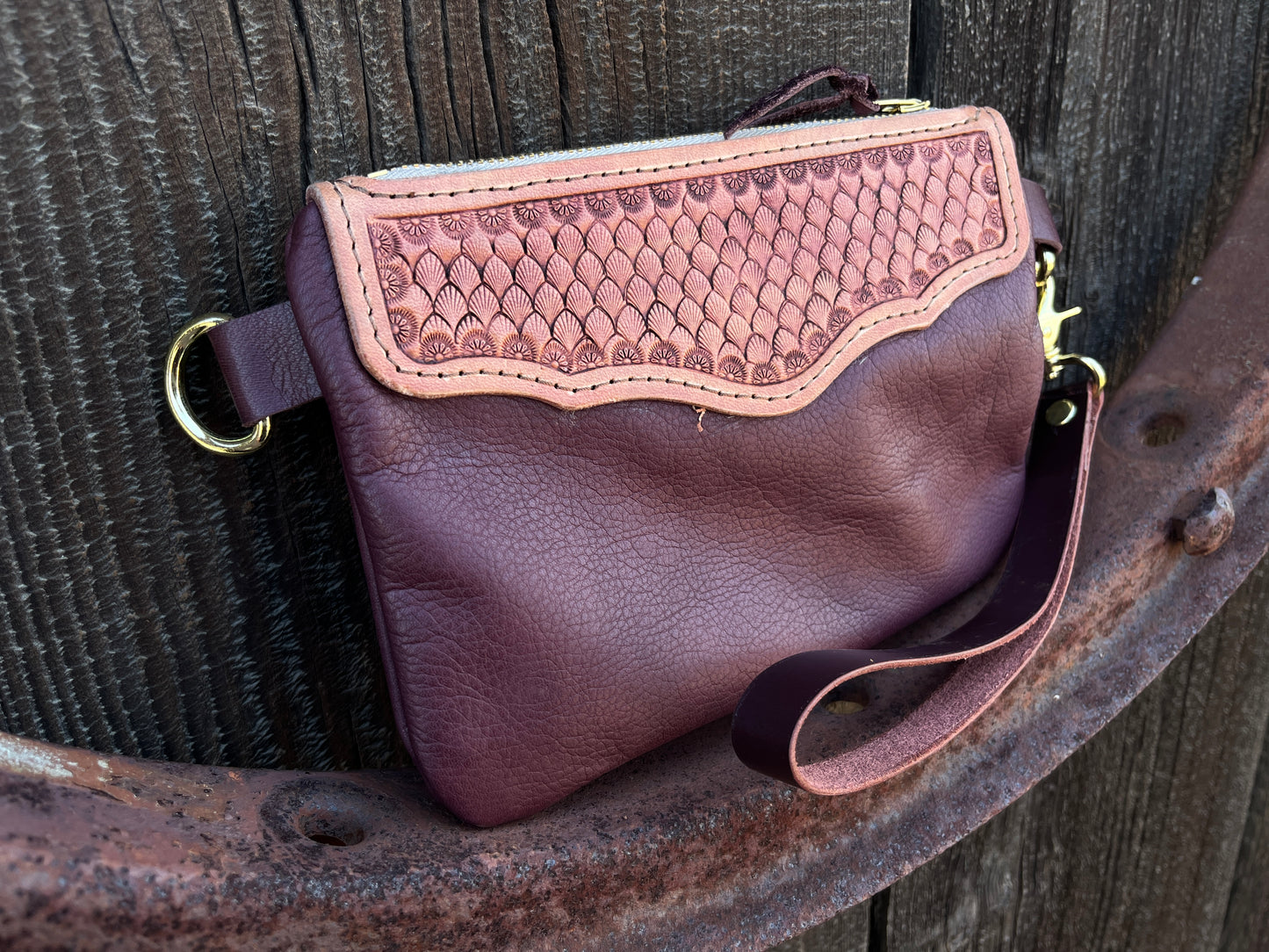 Tooled Burgandy Clutch