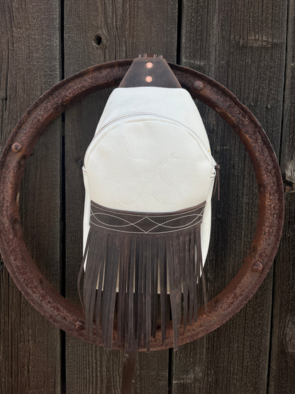 Large White Fringe Sling Bag