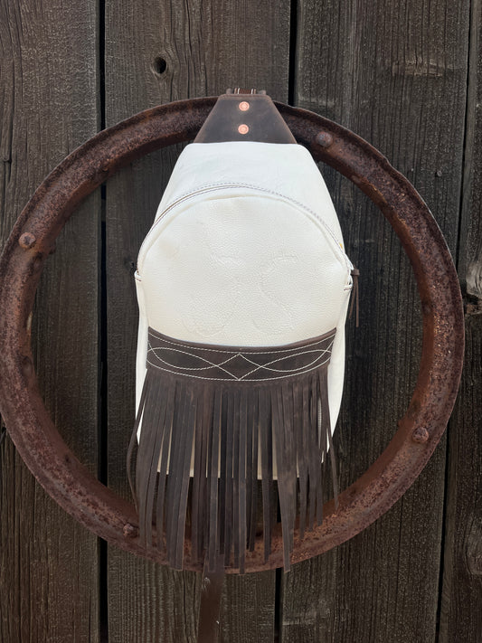 Large White Fringe Sling Bag